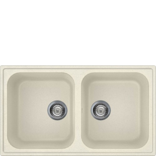 Évier double bac Smeg LZ862P 86 cm, finition crème