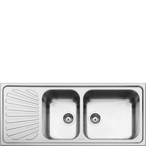 Smeg Sink with two bowls with drainer on the left SG116S brushed stainless steel finish 116 cm