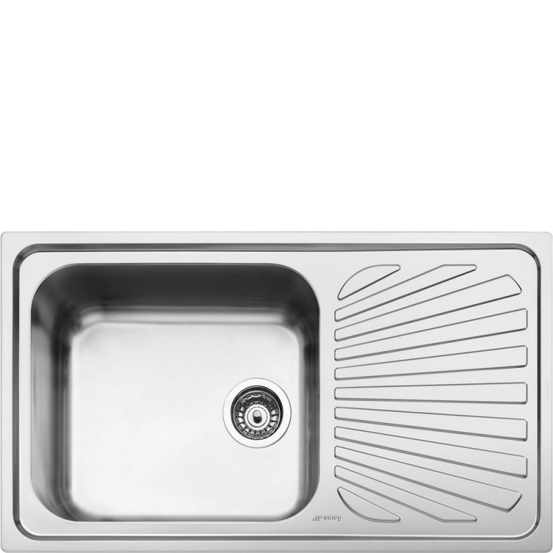  Évier Smeg SG861D 86 cm à une cuve avec égouttoir à droite, finition inox brossé