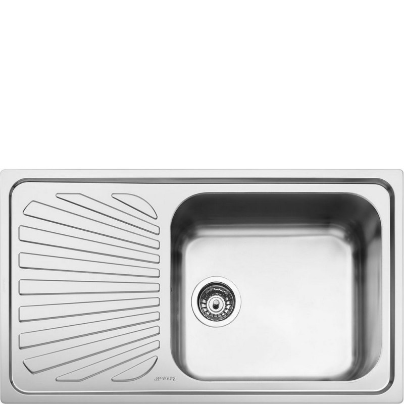  Évier Smeg SG861S 86 cm à une cuve avec égouttoir à gauche, finition inox brossé