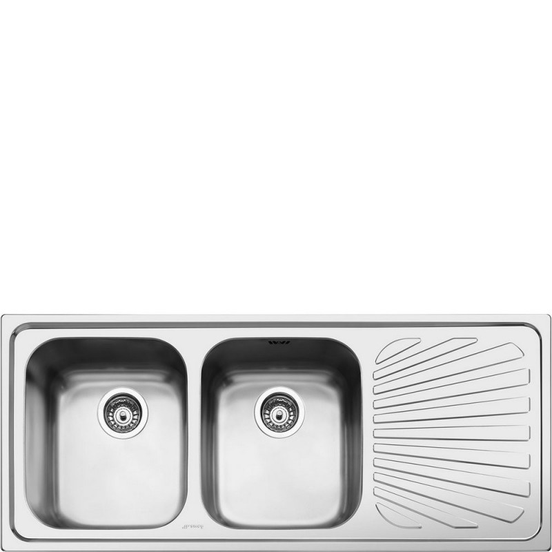  Smeg Sink with two bowls with drainer on the right SP116D brushed stainless steel finish 116 cm