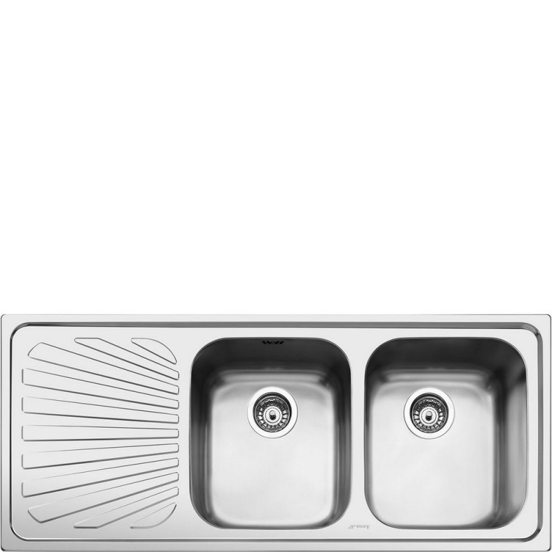  Évier double bac Smeg SP116S de 116 cm avec égouttoir à gauche, finition inox brossé