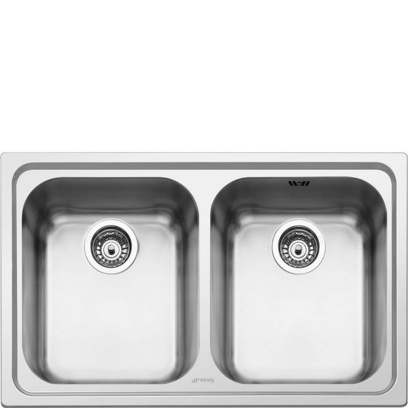 Évier double bac Smeg SP792-2 de 79 cm en finition acier inoxydable brossé