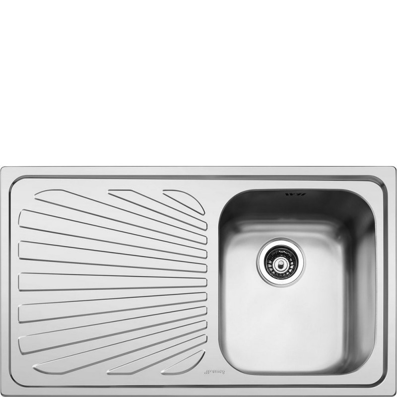  Smeg SP861S 86cm single bowl sink with drainer on the left, brushed stainless steel finish