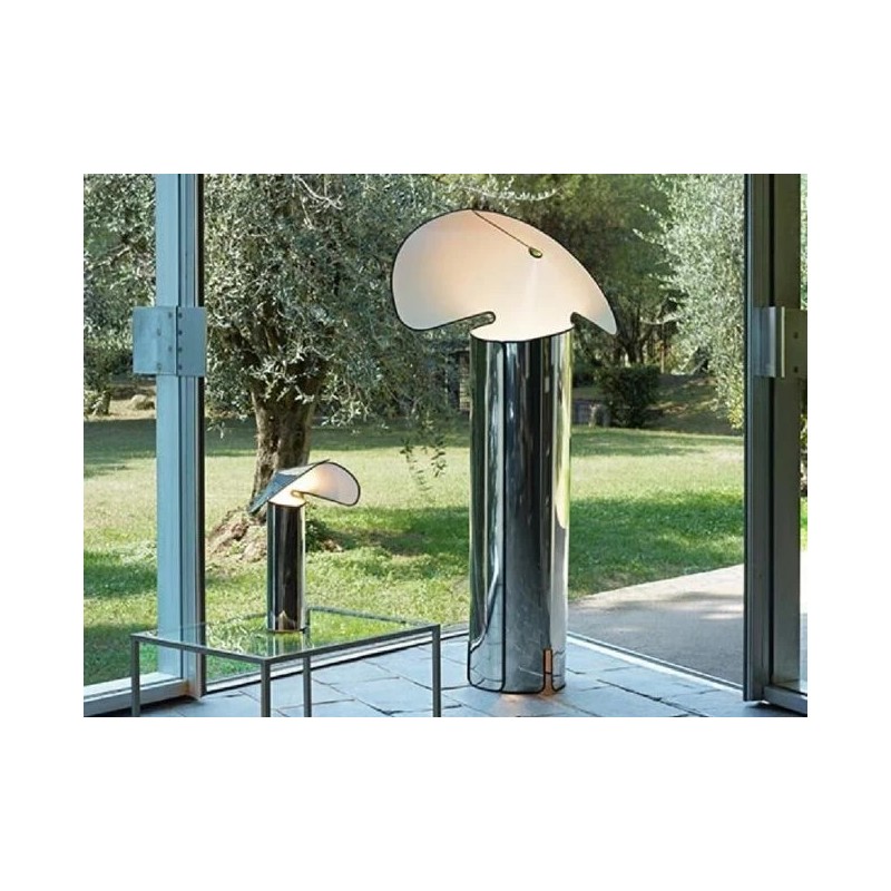 CHIARA F Lampadaire Flos Chiara Floor, finition acier inoxydable avec bord noir
