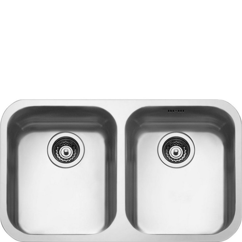  Évier double bac Smeg UM4040 de 76 cm en finition inox brossé