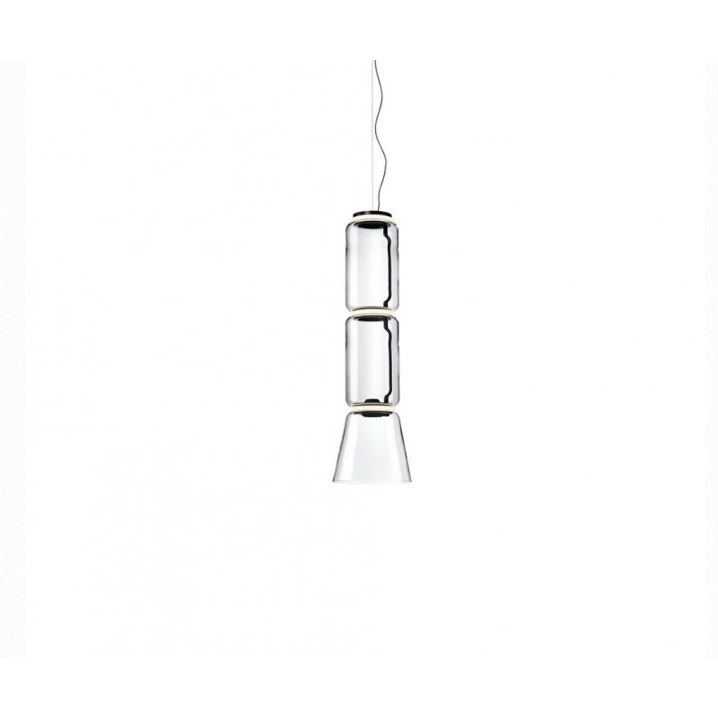 NOCTAMBULE SUSPENSION 2+Cone Flos Noctambule Suspension 2 Low Cylinder Cone Pendant Lamp Black Finish