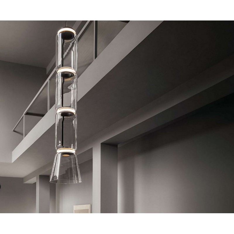 NOCTAMBULE SUSPENSION 3+Cone Lámpara colgante Flos Noctambule Suspensión 3 cilindros bajos Cone, acabado negro