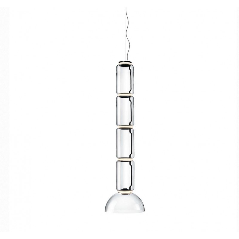 NOCTAMBULE SUSPENSION 4+Bowl Flos Noctambule Suspension 4 Low Cylinder Bowl Pendant Lamp Black Finish