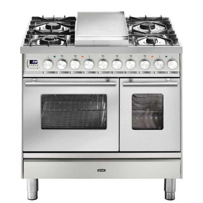 PD09FDWE3 Ilve Cucina PD09W Professional Plus PD09FDWE3 four double et plaque de cuisson 6 feux avec plaque de cuisson double de 90 cm