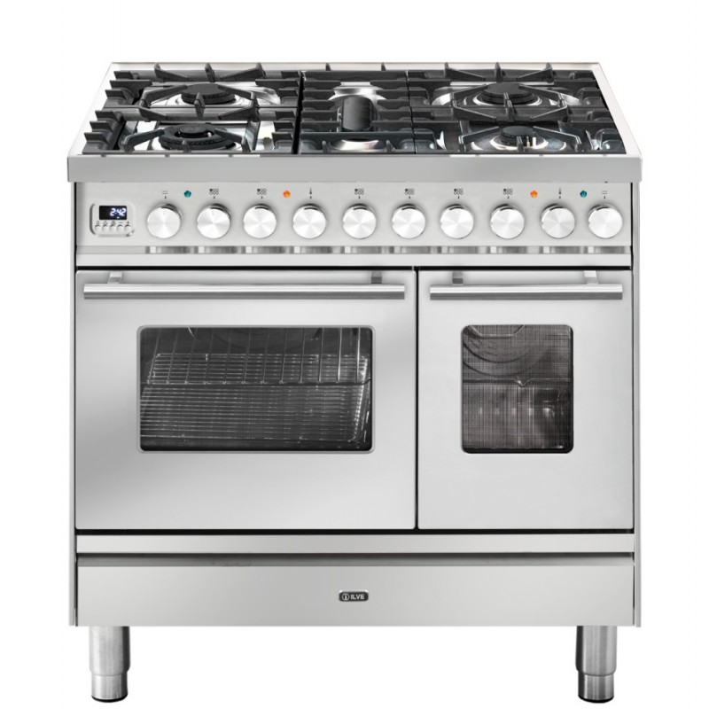PD09PDWE3 Ilve Cucina PD09W Professional Plus PD09PDWE3 four double et plaque de cuisson 4 feux avec poêle à poisson et double plaque