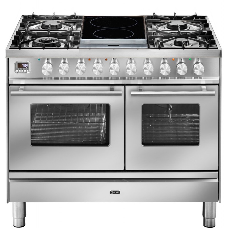 PD10IDWE3 Ilve Cucina PD10W Professional Plus PD10IDWE3 four double et plaque de cuisson avec 4 brûleurs et 2 zones à induction avec 