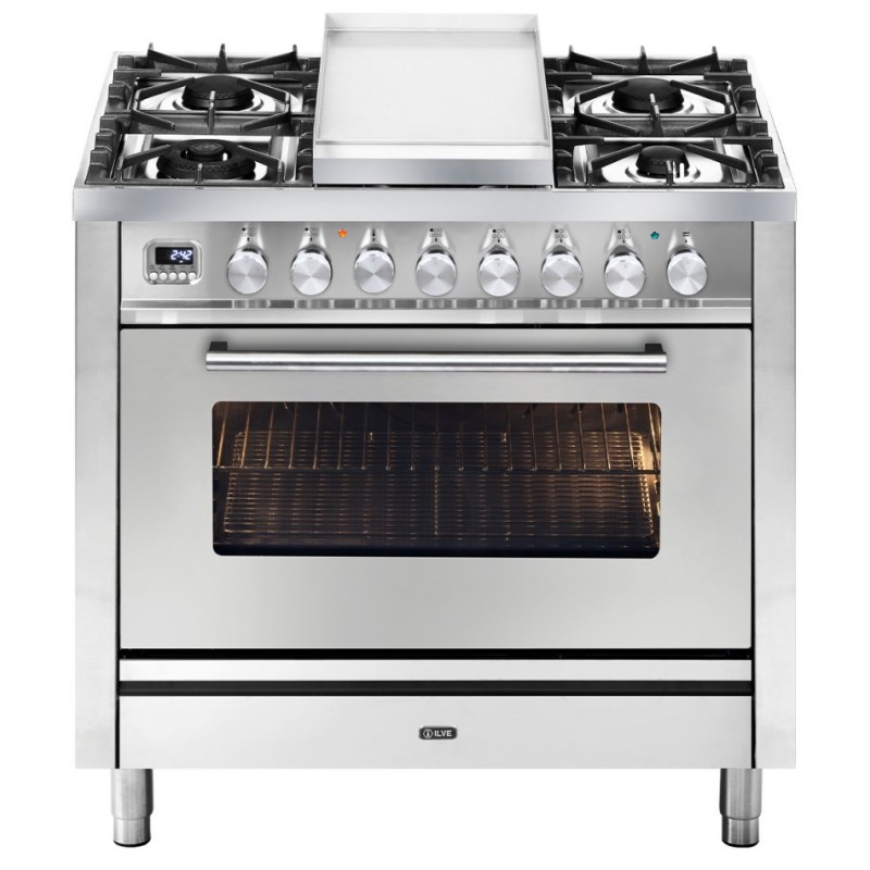 P09FDWE3 Ilve Cucina P09W Professional Plus P09FDWE3 6-burner hob with fry top and 90 cm dual burner