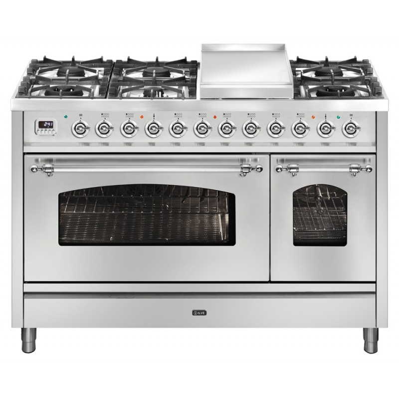P12FDNE3 Ilve Cucina P12N Horno doble empotrado Nostalgie P12FDNE3 y placa de 8 fuegos con fry top y doble 120 cm