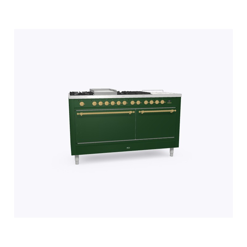 P15FSQNE3 Ilve Cucina P15N Horno doble ciego empotrado Nostalgie P15FSNE3 y placa de 7 fuegos con fry top y coupe de feu de 150 cm
