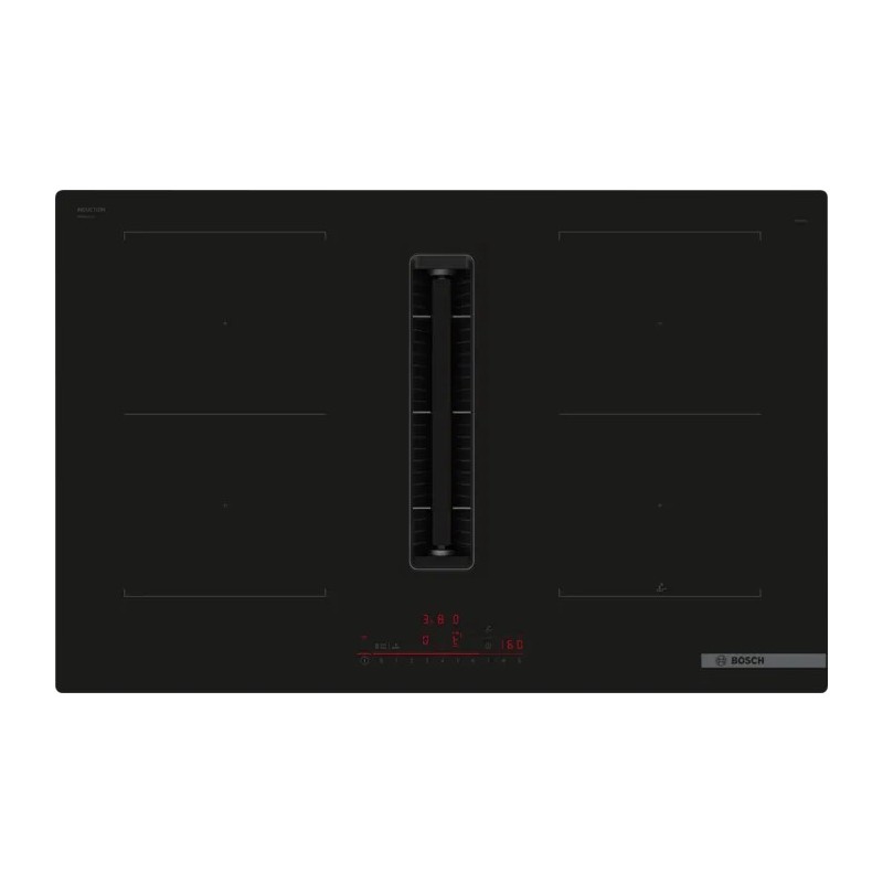 PVQ811H26E Plaque de cuisson à induction Bosch PVQ811H26E 80 cm en vitrocéramique noire avec hotte intégrée - Série 6