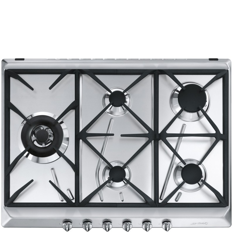  Soldes d'été : Plaque de cuisson à gaz Smeg SRV575GH5 70 cm en acier inoxydable