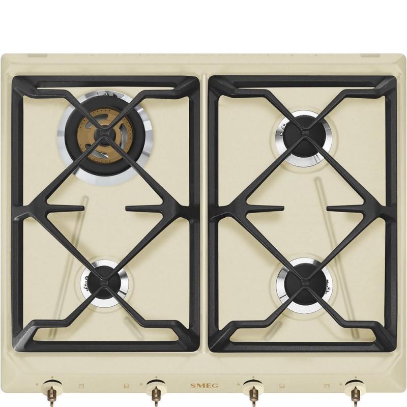  Plaque de cuisson à gaz Smeg SRV864POGH 60 cm, finition crème