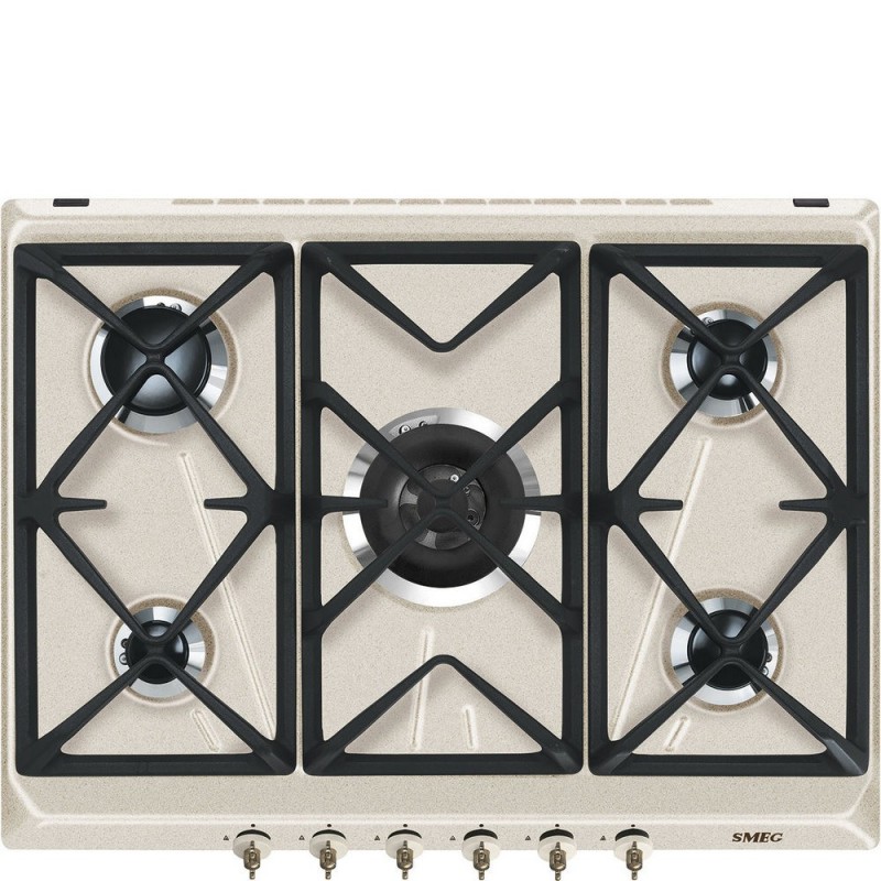  Plaque de cuisson à gaz Smeg SRV876AVOGH2 68,5 cm, finition avoine