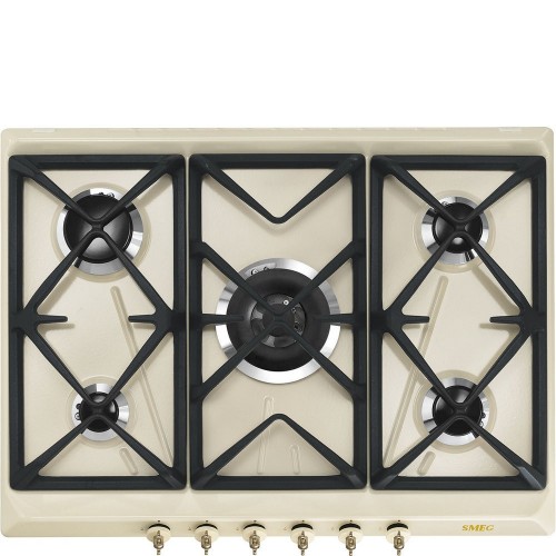 Plaque de cuisson à gaz Smeg SRV876POGH 70 cm, finition crème