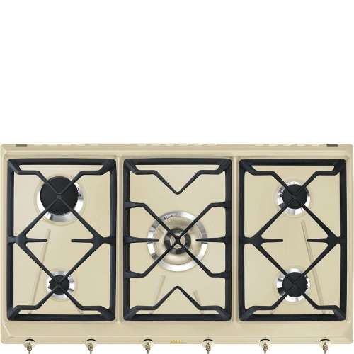 Plaque de cuisson à gaz Smeg SRV896POGH 90 cm, finition crème