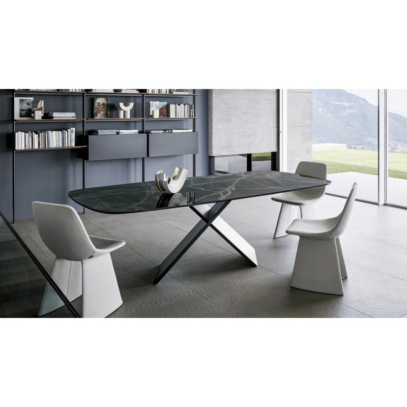 AX_Bot200 Bonaldo AX fixed table with metal frame and top of your choice from 200x108 cm
