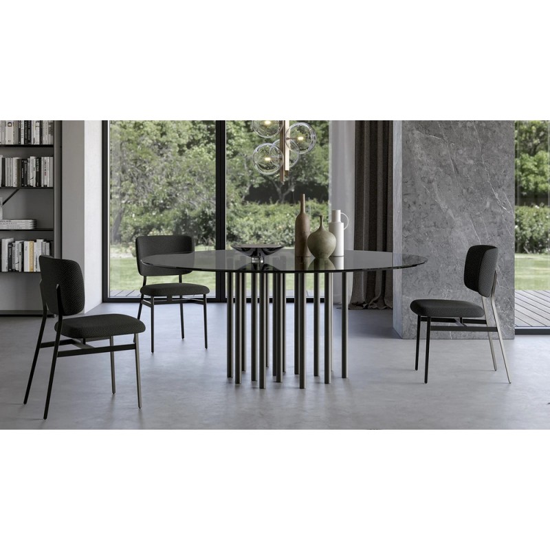 Mille_120 Table ronde fixe Bonaldo Mille avec structure en métal et plateau en verre Ø120 cm