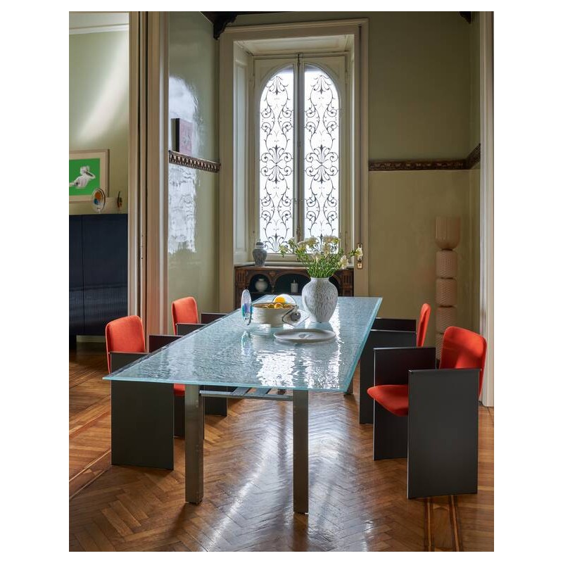 Tavolo Doge Laguna W01 Table fixe Cassina Doge Laguna avec structure en acier et plateau en verre extra-clair - Édition limitée