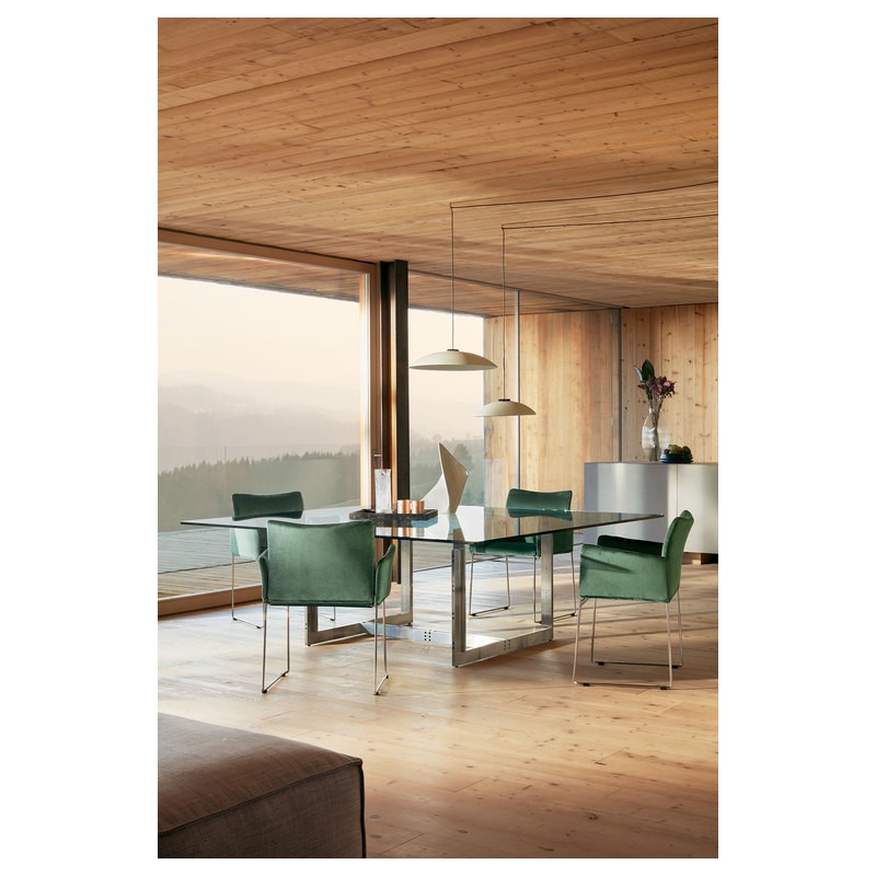Tavolo Sarpi W02 Mesa fija Cassina Sarpi con estructura de acero y tablero de cristal flotado