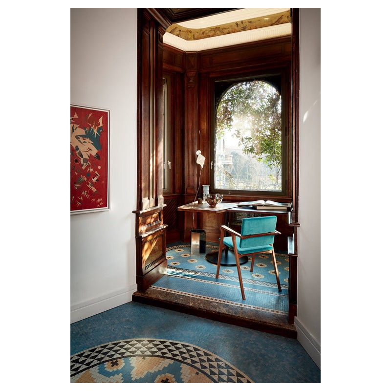 Tavolo Stadera 840 Table fixe Cassina Stadera avec structure en fer et plateau en noyer 143x83 cm