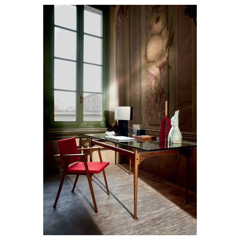Tavolo TL3 839 Table fixe Cassina TL3 avec structure en bois et plateau en verre