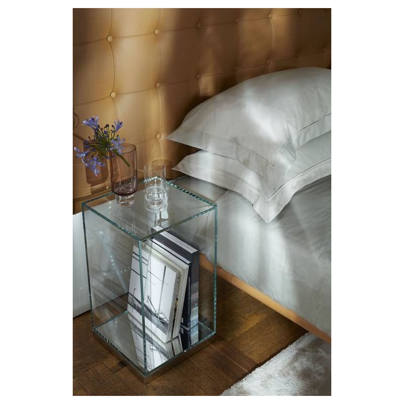 Comodino Volage L26 60 00 Table de chevet Cassina Volage en verre extra-clair sur base en acier chromé de 33 cm et 57 cm de hauteur