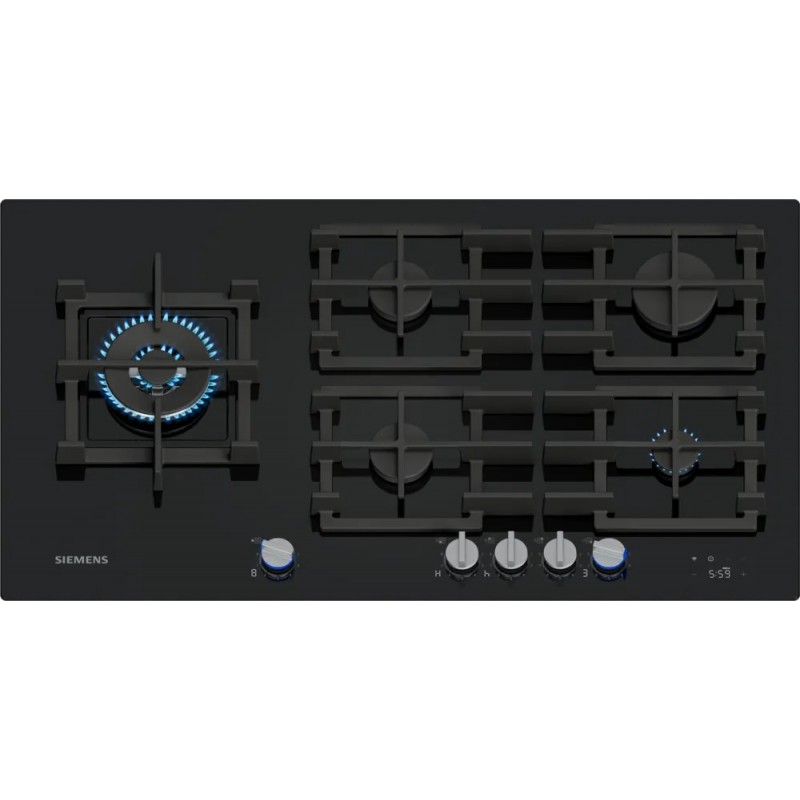 ER9A6SH40 Plaque de cuisson à gaz Siemens ER9A6SH40 de 90 cm avec finition en verre noir