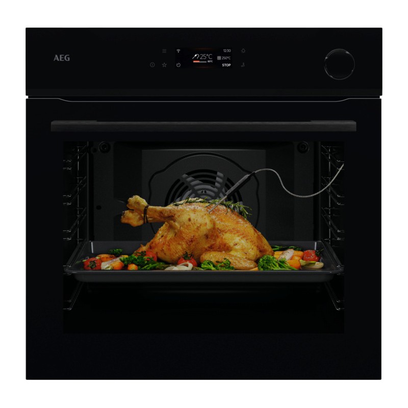 NBR7P631SB Horno de vapor AEG MealAssist con SteamCrisp pirolítico integrado NBR 7P631 SB de 60 cm con acabado en negro brillante