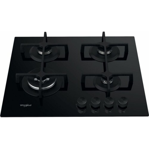 Table de cuisson à gaz Whirlpool GOA 6423/NB1, finition verre noir, 60 cm