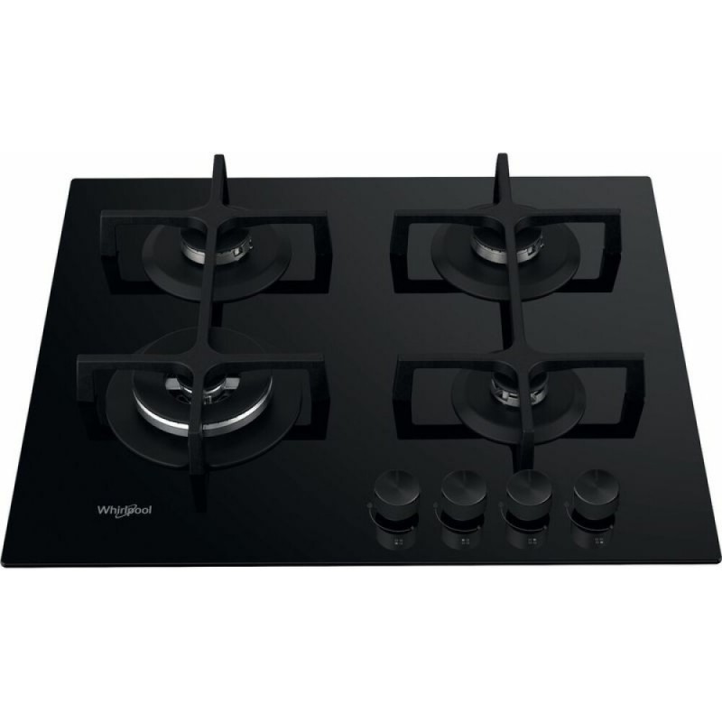  Table de cuisson à gaz Whirlpool GOA 6423/NB1, finition verre noir, 60 cm