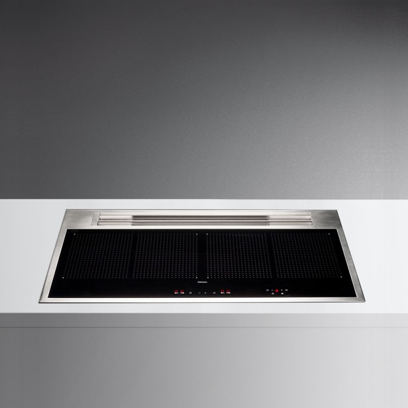  Falmec Induction hob with integrated Sintesi hood in black glass ceramic and 88 cm stainless steel frame