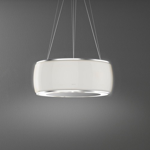 Falmec Hotte îlot Soffio 58 cm finition verre satiné blanc travaillé à la main