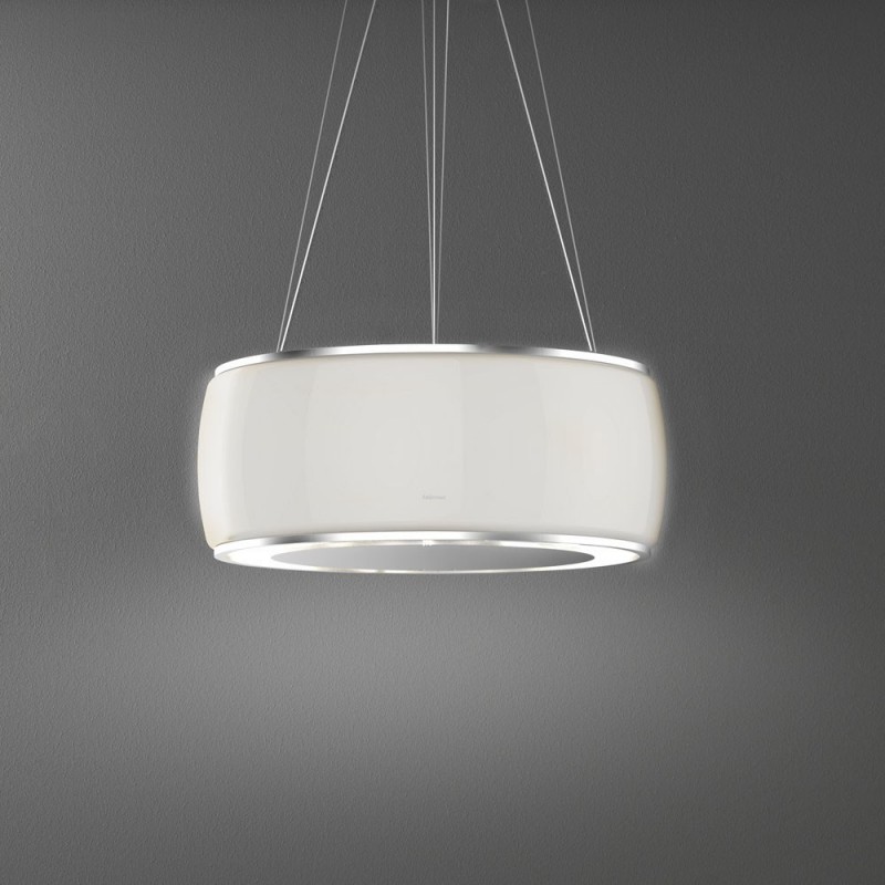  Falmec Campana isla Soffio 58 cm trabajada a mano acabado cristal satinado blanco