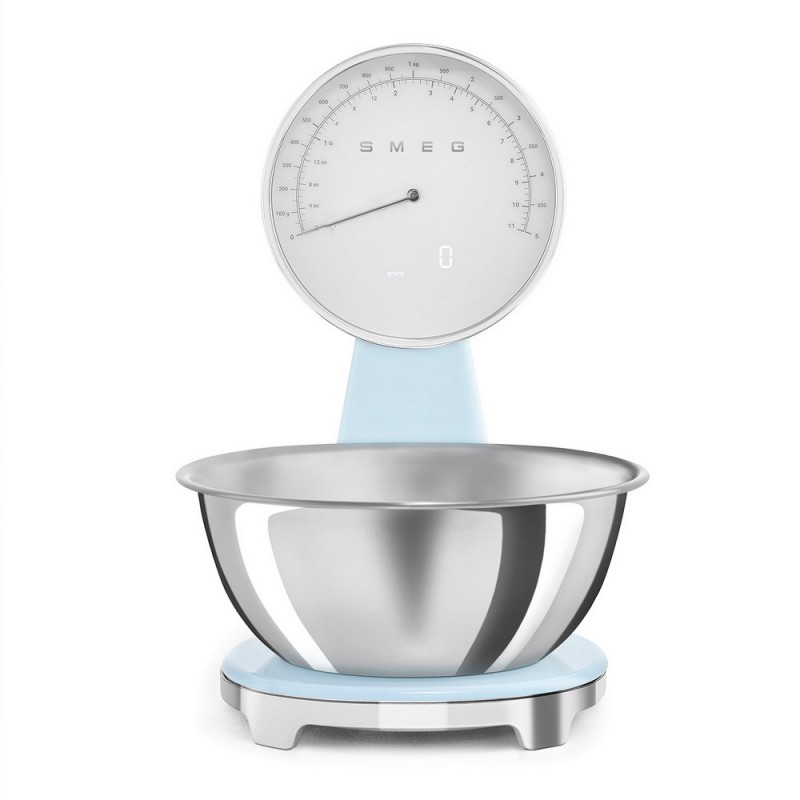 KSF01PBWW Báscula de cocina analógica y digital Smeg KSF01PBWW, acabado azul