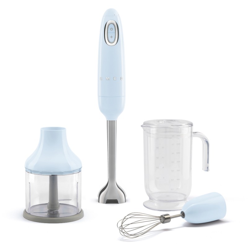 HBF03PBEU Mixeur plongeant Smeg HBF03PBEU, finition bleue, accessoires inclus