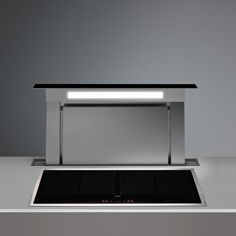  Hotte Falmec 120 cm Down Draft avec finition en acier inoxydable et verre noir