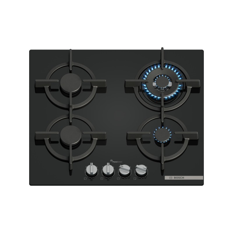 PPH6A6I10 Plaque de cuisson à gaz Bosch PPH6A6I10 60 cm en verre trempé noir - Série 6