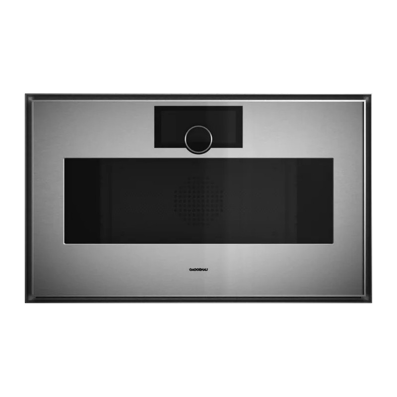 GM 480 120 Gaggenau GM480120 76cm built-in compact microwave oven with right hinges, stainless steel finish and smoked glass