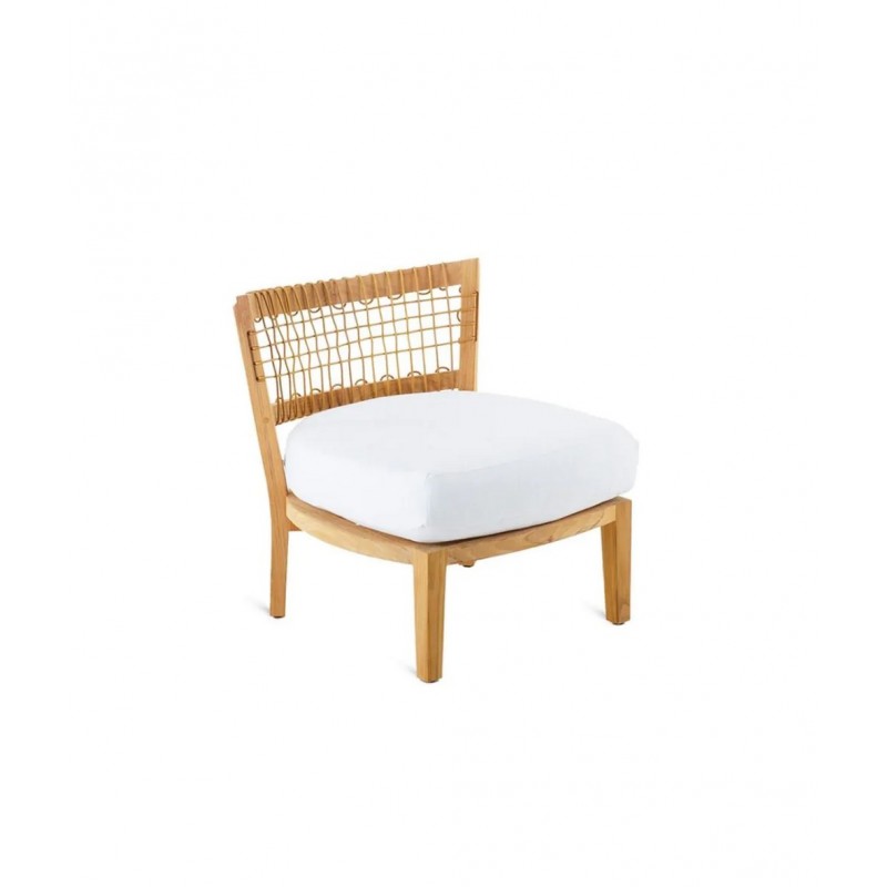 SYNTHESIS SYPB Unopiù SYNTHESIS low armchair in teak and WaProLace synthetic fibre - With or without cushion