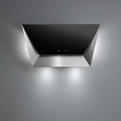 Falmec 115 cm Prisma wall hood with stainless steel and black glass finish