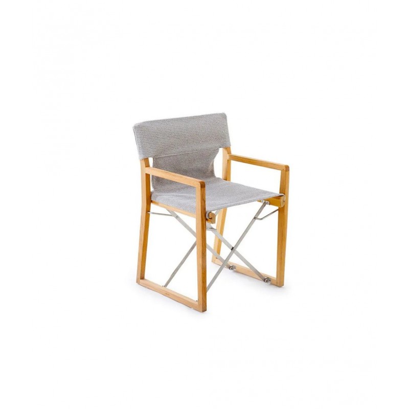 COSETTE COPOL+COPOLT Fauteuil pliant Unopiù COSETTE avec structure en teck et revêtement en tissu gris tourterelle