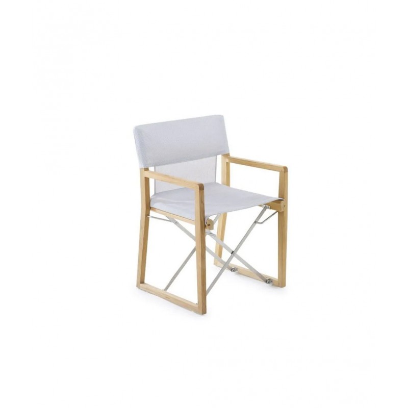 COSETTE COPOL+COPOLB Sillón plegable Unopiù COSETTE con estructura de teca y tapizado en tejido de cáñamo blanco