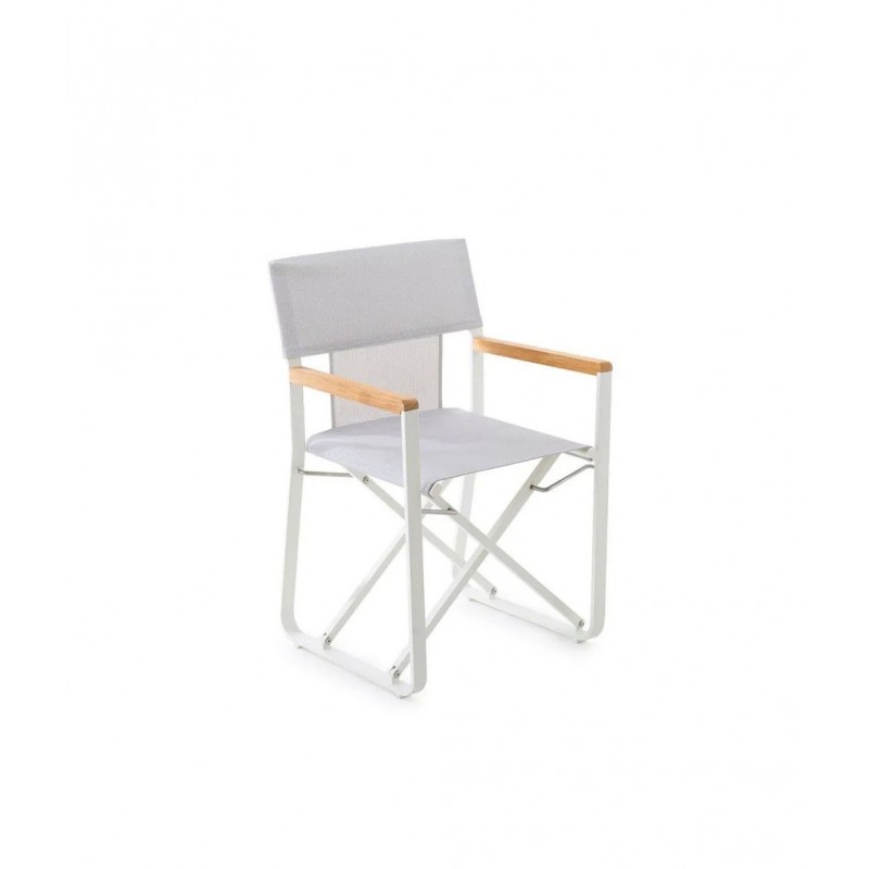 COSETTE OCPOLB+OCTELB Fauteuil pliant Unopiù COSETTE avec structure en aluminium blanc et revêtement en tissu de chanvre blanc