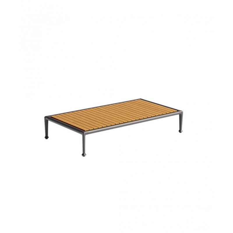 TREBLE TRETA Table basse fixe Unopiù TREBLE en aluminium avec plateau en teck 134x73 cm
